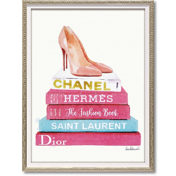 オマージュ キャンバスアート 「ピンク ブックスタック シューズ